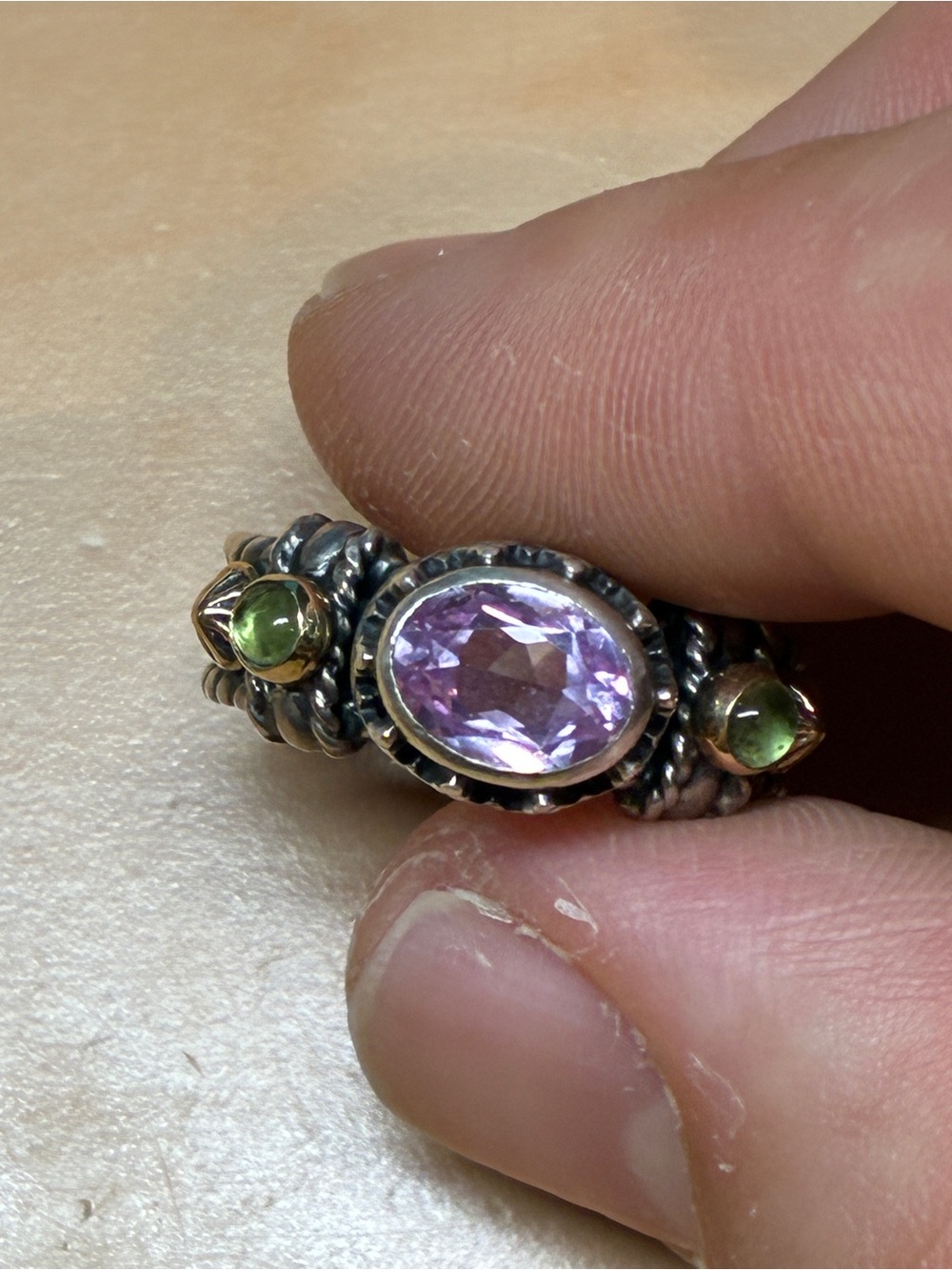 Sterling Silver Reve Statement Ring with Amethyst-Tone & Peridot-Tone Stones